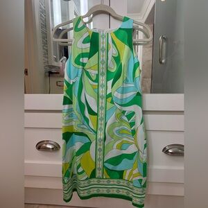 London Times Green and Yellow Geometric Dress